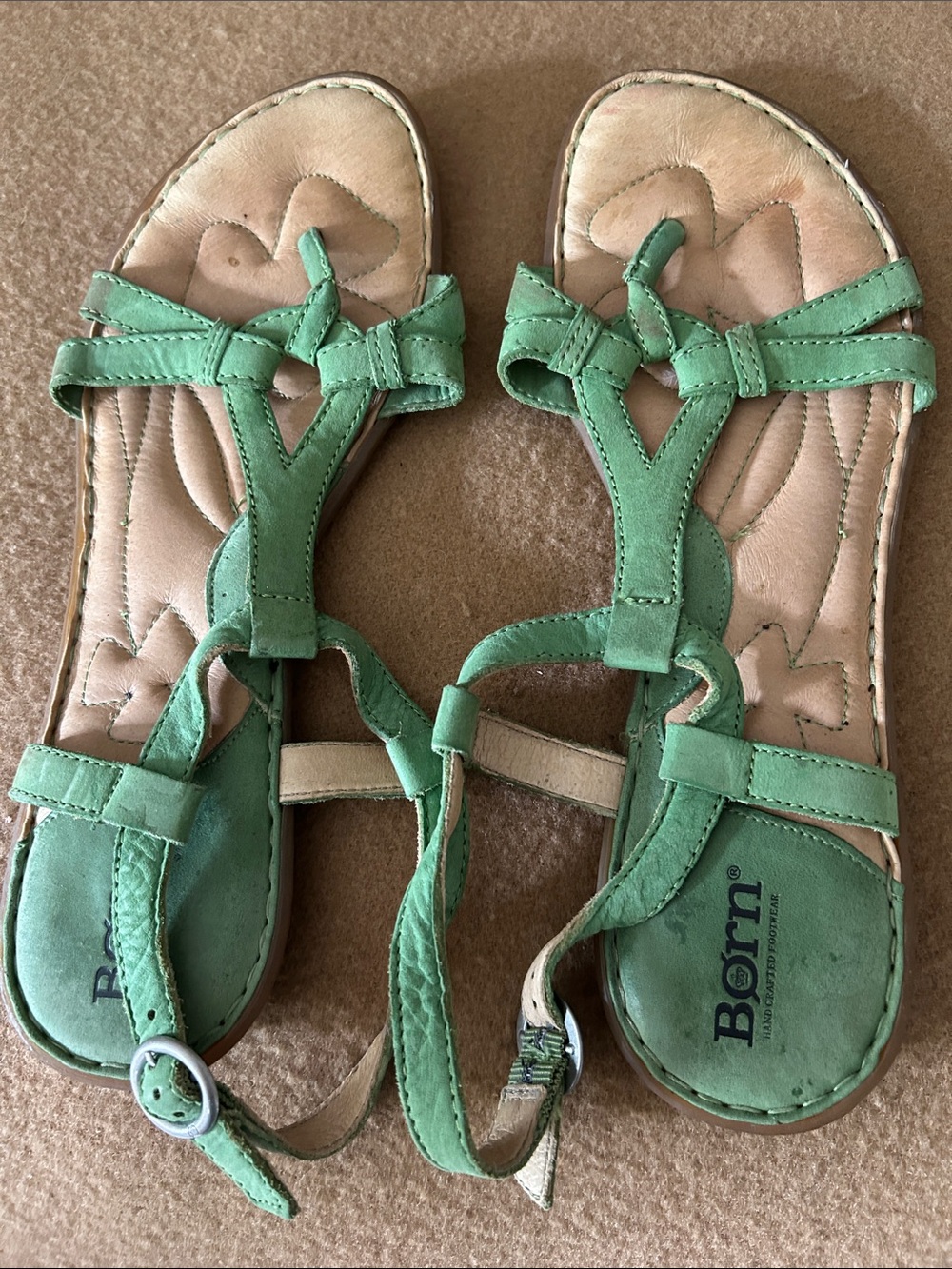 Born Mint Green Leather T-Strap Kids Sandals